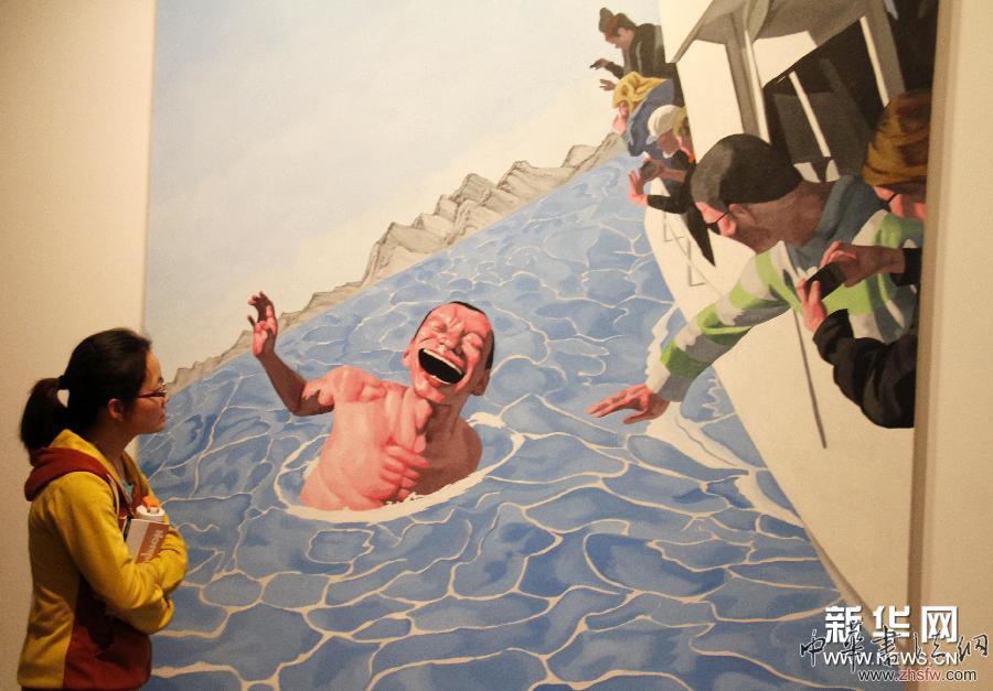 #（晚报）（2）中国当代画家岳敏君“大脸画”亮相南京